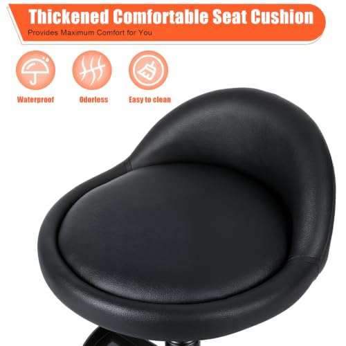 300lbs Mechanic Stool, Adjustable with Dual Tool Tray & Backrest, 5 Casters with Brakes Ensure Stability, Rolling Stools with Wheels Swivel Seat, Garage Stool for Auto Repair, Workshop Black