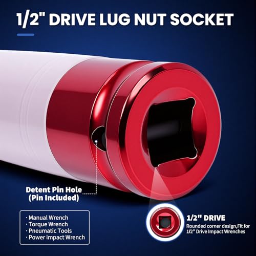 1/2" Drive 21mm Wheel Lug Nut Impact Socket,Color-Coded Non-Marring Deep Thin Wall Socket with Removable Protect Sleeve, 6 Point, Cr-Mo Steel - color: 21mm