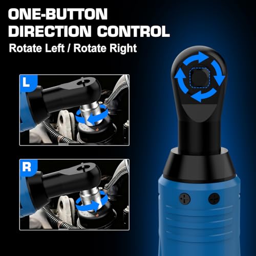 LUXTER Cordless Electric Ratchet Wrench Set, 3/8", 45Ft-lbs High Torque, 12V Compact Power Ratchet, with 2 Packs 2000mAh Lithium-Ion Battery, 10 Sockets & Extension Bar, Variable Speed Trigger
