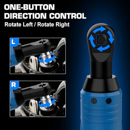 LUXTER Cordless Electric Ratchet Wrench Set, 3/8", 45Ft-lbs High Torque, 12V Compact Power Ratchet, with 2 Packs 2000mAh Lithium-Ion Battery, 10 Sockets & Extension Bar, Variable Speed Trigger