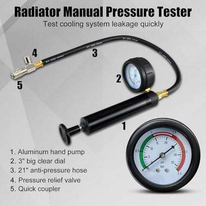33PCS Radiator Coolant Pressure Tester and Vacuum Refill Tool Kit, Automotive Cooling System Manual Leak Test & Pneumatic Fill Filling Filler Set Universal for Car Truck Airlift, Blue - color: Blue Case