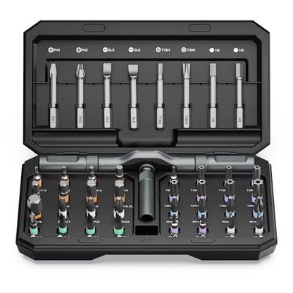 AMIR Magnetic Screwdriver Set, Ratchet Screwdriver Set with 40 Precision Bits and Ratchet Handle, 42-in-1 DIY Repair Tool Kit for Home Improvement, Electronics, Computers, Bicycles Repair - color: Black