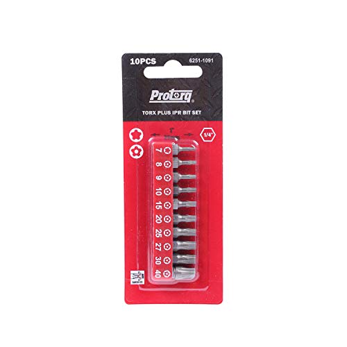 Protorq TORX PLUS IPR, Torx Plus 5-Point Tamper-Proof Security Bits (IPR 7-IPR 40), 25mm, 10 -Pieces, High Grade S2 Steel - size: 10pc 1 in. Torx Plus IPR