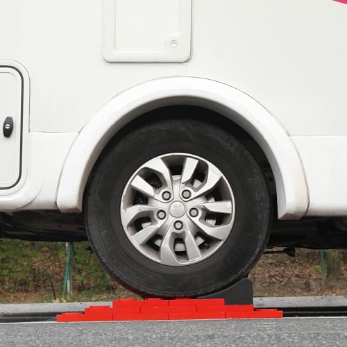 Homeon Wheels 10 Packs Rv Camper Leveling Blocks, Chocks Anti-Slip Pads Design Include One Wheel Chock and Carrying Bag for Camper Travel Trailer - color: Black+Red