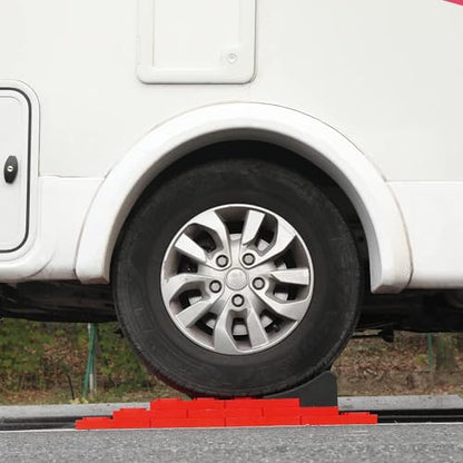 Homeon Wheels 10 Packs Rv Camper Leveling Blocks, Chocks Anti-Slip Pads Design Include One Wheel Chock and Carrying Bag for Camper Travel Trailer - color: Black+Red