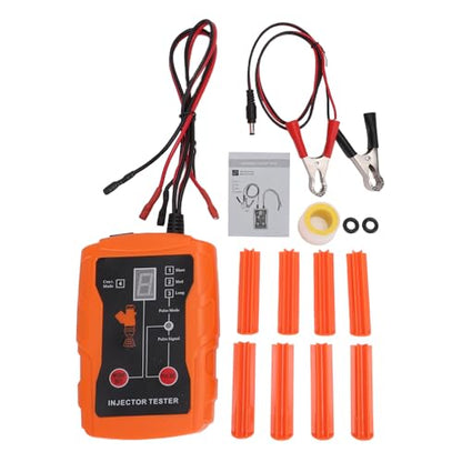 Automotive Fuel Injector Tester Cleaning Tool Kit, 2 in 1 Function Fuel Injection Cleaner with 8 Adapters and 8 Pulse Modes, 4 Wire Dual Channel Car Engine System Cleaner (Orange) - color: Orange