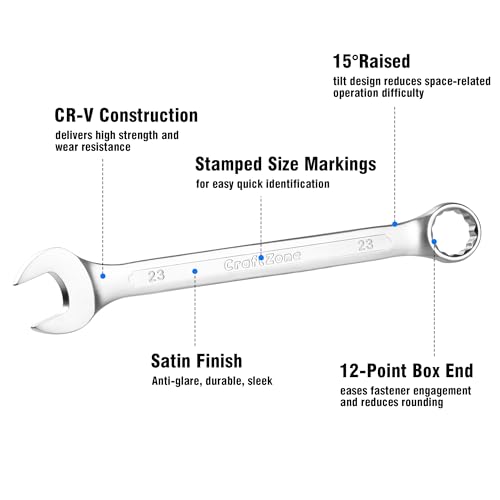 19-Piece Combination Wrench Sets CR-V Metric Wrench Set 6-24mm Box and Open End Wrench Set 12-Point with Rolling Pouch Industrial for Workshop Outdoor Diy Repair