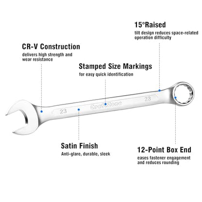 19-Piece Combination Wrench Sets CR-V Metric Wrench Set 6-24mm Box and Open End Wrench Set 12-Point with Rolling Pouch Industrial for Workshop Outdoor Diy Repair