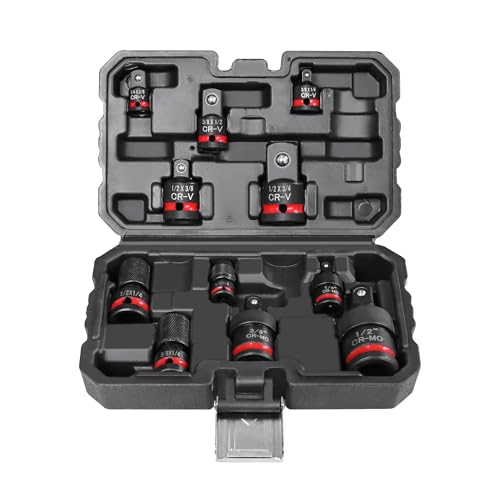 11-Piece Impact Socket Adapter Set, 1/4" 3/8" 1/2" Drive | Impact Rated Drill Socket Adapters & Extensions, CR-V & CR-MO Steel, Ball Detent for Secure Fit