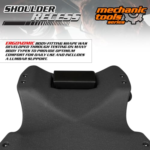 M-AUTO Mechanic Plastic Creeper with Dual Tool Trays, 48" Ergonomic Rolling Garage Shop Creeper with Padded Headrest, 4 Noiseless Casters 350LBS Capacity Black - color: Black