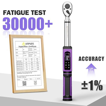 ANPUDS Digital Torque Wrench 3/8 Drive, 1.5-99.6 Ft-lb, ±1% Accuracy | Vibration/Buzzer/LED Alert, Dual Direction Ratchet, Electronic Torque Wrench for Bike, Motorcycle & Automotive Repair - size: 3/8" 1.50-99.56 Ft-lb/2.03-135 Nm(Digital)