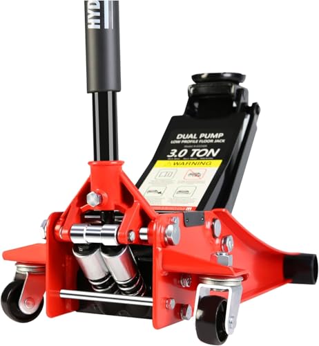 3 Ton Low Profile Floor Jack, Heavy Duty Floor Jack with Dual Pistons Quick Lift Pump, Steel Car Jacks Adjustable Height 3.3"-19.7", Hydraulic Trolley Floor Jacks 3 Ton/6000 LBS Capacity, Red - color: Red - 3 Ton(Dual Pump), Lift 3.3"-19.7"
