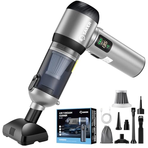 Saker Car Vacuum Portable Cordless 20000Pa Suction Power 4 in 1 Handheld Vacuum&Air Duster with LED Light Type-C Charge Portable Mini Vacuums for Car, Home, Office, Pet HL157 Silver - style: Modern Sliver