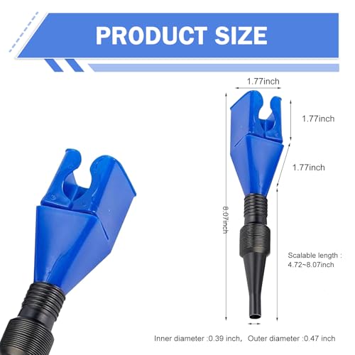 4Pcs Flexible Funnel Drain Tool, Foldable Extendable Hose, Square Card Design No-spill Oil Funnel, Universal for Car Motorcycle (Blue)