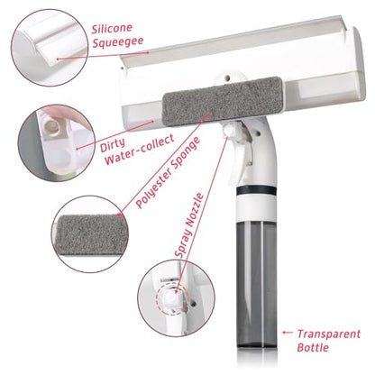 3 in 1 Professional Window Cleaner, Glass Cleaning Wiper with Spray & Waste Water Collection Tank, Water Spray, Window Washer Squeegee for Home, Outdoor Windows & Car Glass, White