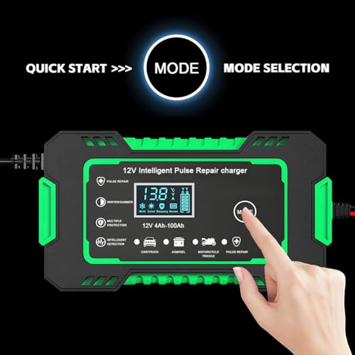 Mandark Car Battery Charger, 12V 6A Smart Fully Automotive Battery Trickle Charger, Portable Vehicle Battery Maintainer Desulfator with Temperature Compensation, Universal for SUV RV Truck (Green) - color: Green