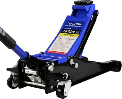 3 Ton Low Profile Floor Jack, Heavy Duty Steel Racing Floor Jacks with Dual Pistons Quick Lift Pump, Lifting Range 3.3"-18.5", Professional Hydraulic Car Jack 3 Ton/6600 LB Capacity, Blue - color: Blue - 3 Ton(Dual Pump), Lift 3.3"-18.5"