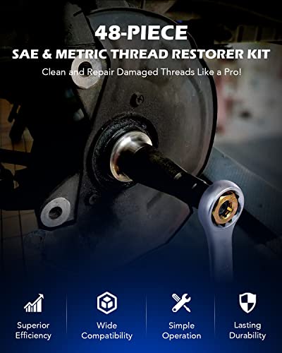 Orion Motor Tech 49 Piece Thread Chaser Set, Metric and SAE Thread Repair Kit with 22 Taps 24 Dies 3 Thread Files, Universal Rethreading Kit Thread Restorer Tool Set in UNC UNF Metric Sizes with Case - size: Metric and SAE