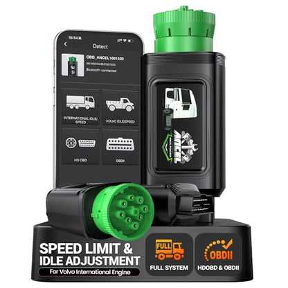 ANCEL HD210 Heavy Duty Truck Scanner, Speed Limit & Idle Adjust for Volvo and International MaxxForce Engines, Bluetooth Diesel Truck Scanner, Full-System HDOBD/OBD2 Scan Tool, Lifetime Free Updates