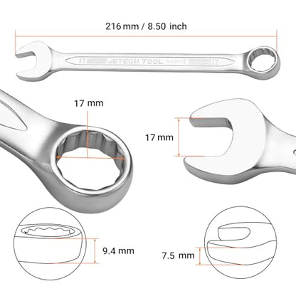Jetech 17mm Combination Wrench - Industrial Grade, Chrome Vanadium Steel, Sand Blasted Finish, Forged, Heat-Treated, Metric - size: 17mm