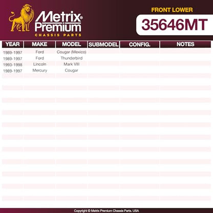 Metrix Premium Chassis Parts - Front Lower Ball Joint Fits 1989-1997 Ford Cougar, 1989-1997 Ford Thunderbird, 1993-1998 Lincoln Mark VIII, 1989-1997 Mercury Cougar, Replacement K8477, Made in Europe - size: K8477