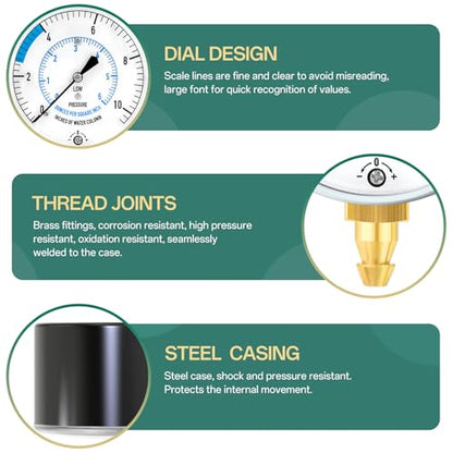 0-10" W.C Natural Gas or LP Gas Manifold Pressure Test Kit, with 40" Feet Hose, 1/8" NPT Fitting, Barbed Connection and Hex Bushing, for Kitchen and Industrial Equipment - size: 0-10" W.C
