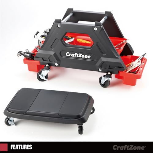 Mechanic Rolling Stool - 300 LBS Heavy Duty Mechanics Roller Seat with Wheels, 360° Swivel Capacity Garage Shop Stool with Locking Casters & Storage Trays, Tools for Automotive Auto Repair