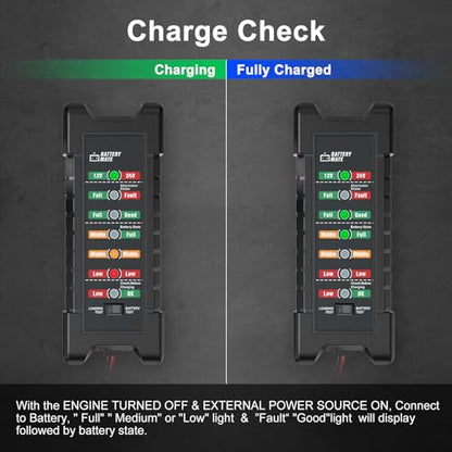 Car 12V 24V Battery and Alternator Tester Automotive, Load Tester | Battery Checker, Analyzer to Check alternator & Battery Charging System with LED Indicator - color: Black-B