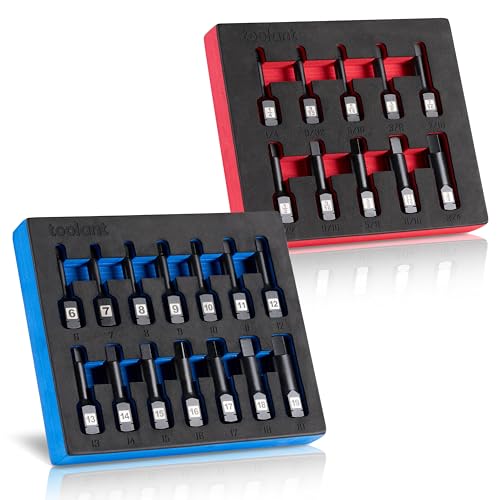toolant 1/2" drive impact hex bit socket set 24PCS,Hex Drive, SAE/Metric, 1/4"-3/4",6mm-19mm, S2 Steel Air Drive Allen Socket set,Impact Grade，Anti-Roll Design - size: 1/2" drive - 6mm-19mm - 24 PCS
