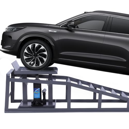 2 PCS Hydraulic Car and Truck Service Ramps Adjust Heights 9.8-15in Heavy Duty Vehicle Lift Ramp 5T/11000LBS Capacity for Home Garage Maintenance Oil Changes