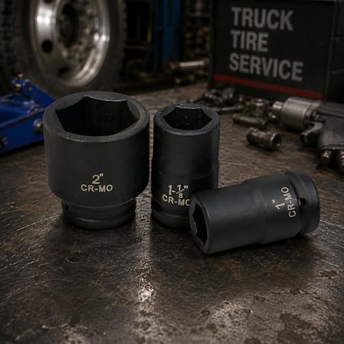 Stark USA 9-Pieces 1" Drive Deep Impact Socket Set 6-Point (1-Inch - 2-Inch) Heavy Duty CR-MO, Truck Tire Service, Mechanical Equipment Maintance Set SAE Carrying Case - style: 9pcs SAE Deep Impact Socket Set (1 inch to 2 inch)