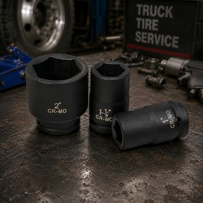 Stark USA 9-Pieces 1" Drive Deep Impact Socket Set 6-Point (1-Inch - 2-Inch) Heavy Duty CR-MO, Truck Tire Service, Mechanical Equipment Maintance Set SAE Carrying Case - style: 9pcs SAE Deep Impact Socket Set (1 inch to 2 inch)