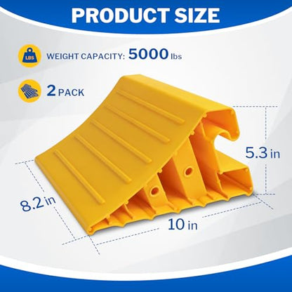 ROBLOCK 2 Pack Wheel Chocks for RV Trailer, Wider Lightweight Wheel Stops with Rope, Yellow Non-Slip Wheel Chocks for Travel Trailers, RV Accessories | Wider, Non-Slip, Lightweight