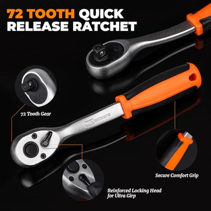 3-Jaw Adjustable Oil Filter Wrench Set | 2-1/8 to 4-1/2 inches (54-115mm), Universal Oil Filter Wrench, Quick Release Ratchet and Case, For Tight Spaces