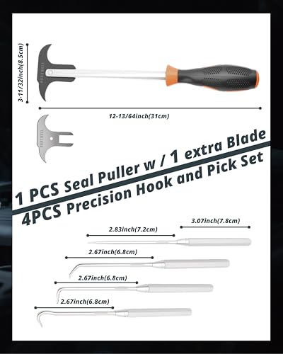5PCS Seal Puller & Pick and Hook Set for Automotive | Universal Seal Removal Tool Kit for Oil/Grease Seals Removal & Installation