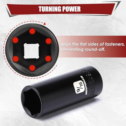 MIXPOWER 50 Pieces 1/4" Dr. Impact Socket Set, CR-V, 6 Point, SAE/Metric, 5/32 Inch - 9/16 Inch, 4mm - 15mm, Shallow/Deep - size: 1/4" Without Accessories