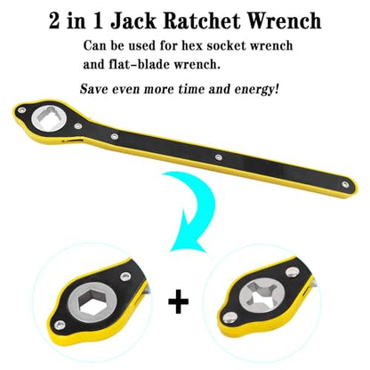3Pcs Car Jack Wrench Set, 360° Swivel Labor-Saving Car Jack Ratchet Wrench Cross-shaped Hex-shaped Rhombus-shaped with Long Handle, Scissor Jack Lift Speed Handle Tool for Travel, Van, SUV & More