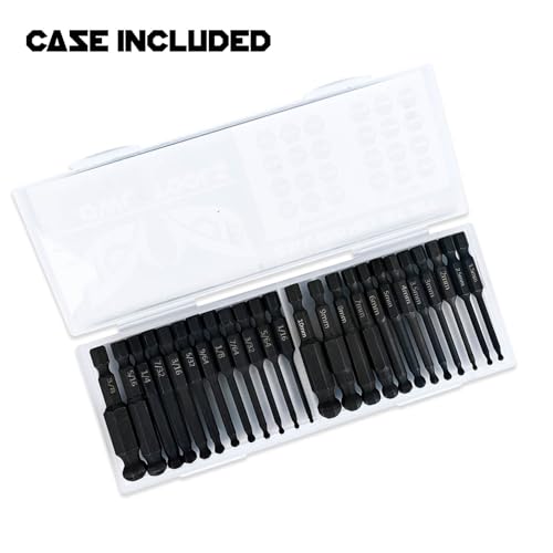 Ball End Hex Allen Wrench Drill Bit Set (24 Pack - Metric & SAE Sizes - Magnetic Tipped) - Hardened CR-MO Steel Hexagonal Bits - Perfect Replacement for Ball End Allen Wrenches & Hex Keys - style: Ball End Hex
