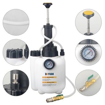 DAYUAN 3L Manual Transmission Fluid Transfer Pump Oil Filling Filler System | Dispenses & Extracts ATF Fluid, 0-85 PSI Gauge，8 Transmission Adapters，Compatible with Ford, BMW & More, 3L Fluid Pump