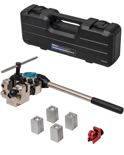 Professional Brake Line Flaring Tool Kit - 45 Degree Set, Single, Bubble, Double Flare Tool, Brake Flare Tool Kit for 3/16", 1/4", 5/16", 3/8" Steel & Copper Tubing - Jet Black