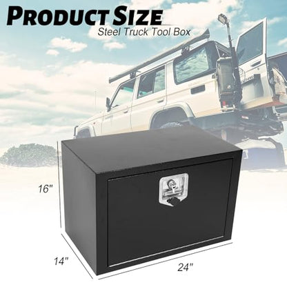 Steel Underbody Truck Tool Box ,Storage Organizer Toolbox with Key& Lock | Waterproof Tongue Box for Storage with Smooth Surface for Truck, Pickup, RV, Trailer - Black, 24" x 14" x 16" Inch - size: 24" x 14" x 16"