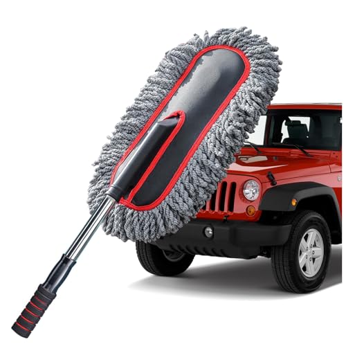 YeewayVeh Car Duster Exterior Scratch Free Microfiber Car Cleaning Brush, Extendable Handle Pollen and Dust Brush for Truck, SUV, Vehicles and Home Cleaning, Gray and Red - color: Gray / Red, size: 1 Pack