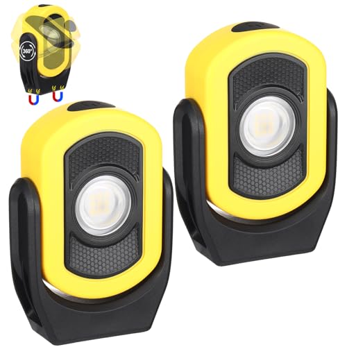 Retisee 2 Pack 780 Lumens Magnetic Work Light USB Rechargeable LED Flashlight Portable Mechanic Light for Car Repair Emergency Lighting Mechanics Workshop Inspection(Yellow-2pk) - color: Yellow-2pk, size: 780 Lumens
