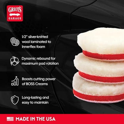 Griot's Garage BOSS Knitted Wool Pads for Car Detailing, Polishing and Paint Correction, Buffing Pads Compatible with BOSS Creams, 2”, Set of 4 - size: 2 Inch Pads (Set of 4)