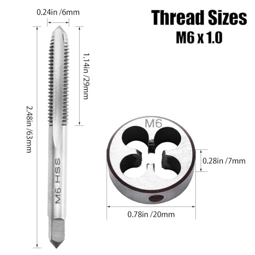 M6 x 1.0 Metric Thread Tap and Die Set, M6 x 1.0mm High-speed Steel Machine Tap Die Set Right Hand - size: M6 x 1.0mm