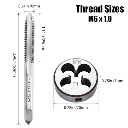M6 x 1.0 Metric Thread Tap and Die Set, M6 x 1.0mm High-speed Steel Machine Tap Die Set Right Hand - size: M6 x 1.0mm