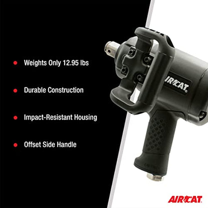 AirCAT 1870-P 1" Low Weight Pistol Impact wrench 2100 ft-lbs , Black , Medium