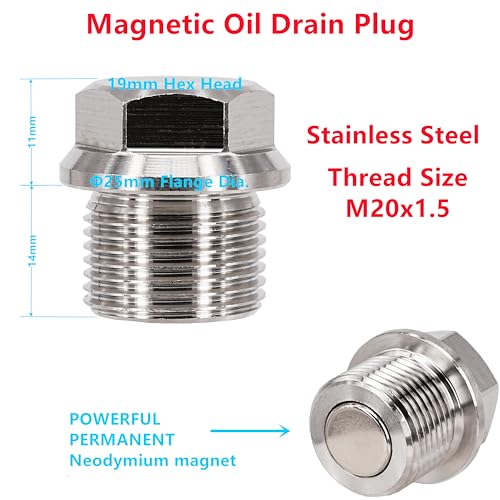 1PC M20x1.5 Stainless Steel Magnetic Engine Oil Drain Plug Fit for Subaru 08-14 Tribeca Forester Impreza Legacy WRX STI, Replace 32103-KA000 with Gasket 11126-AA000 - size: M20x1.5