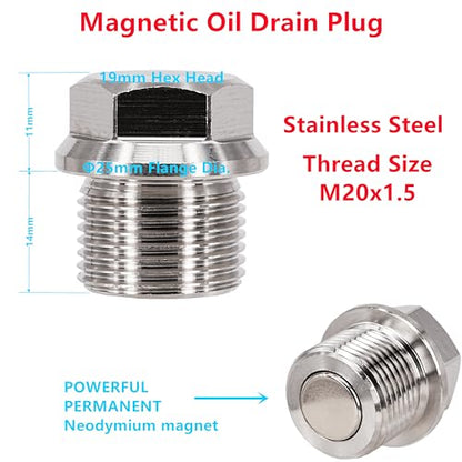 1PC M20x1.5 Stainless Steel Magnetic Engine Oil Drain Plug Fit for Subaru 08-14 Tribeca Forester Impreza Legacy WRX STI, Replace 32103-KA000 with Gasket 11126-AA000 - size: M20x1.5