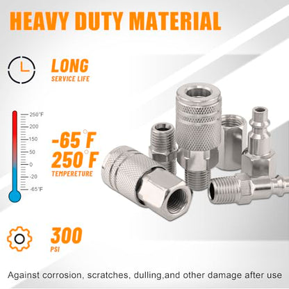 67Pcs Air Coupler and Plug Kit,1/4 Inch NPT Air Tool Fittings Set, Quick Connect Air Hose Fittings Air Compressor Accessories